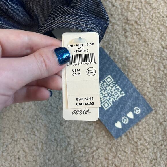 NWT AE x Aerie Match Made In Denim Plunge Cheekiest One Piece Swimsuit - Picture 10 of 10